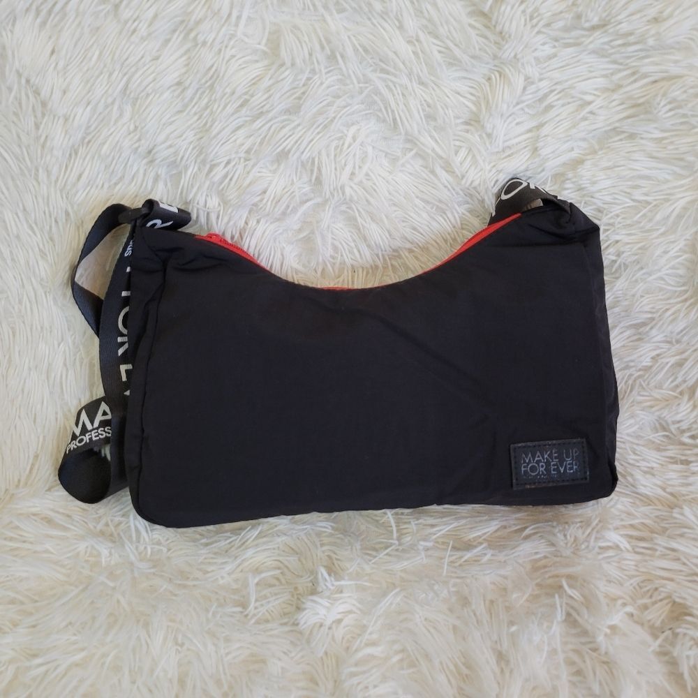 Make Up Forever Makeup Cosmetics Adjustable Over the Shoulder Zipper Black Bag